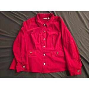 Susan Graver Womens Red Button-Front Jacket 3X Stretch Fabric Casual Wear Long
